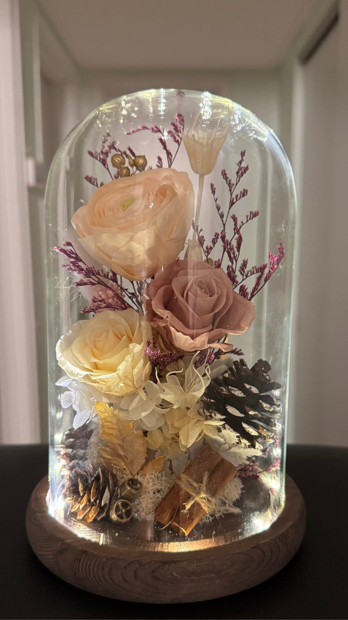 Autumn Charm - Illuminated Preserved Flower Dome — view 3