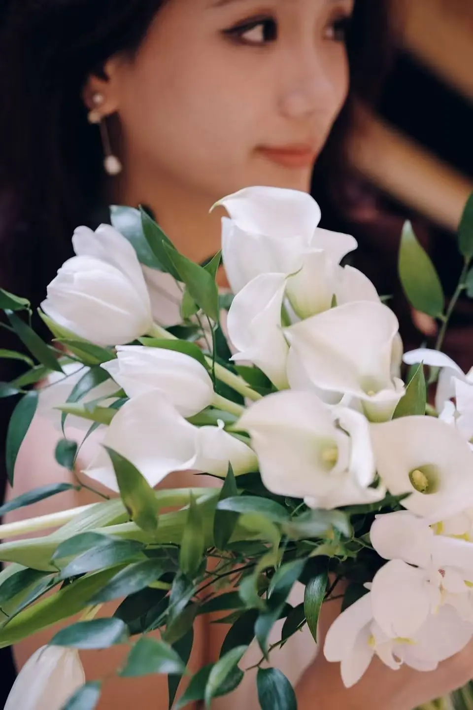 Bridal bouquet of garden roses and soft greenery