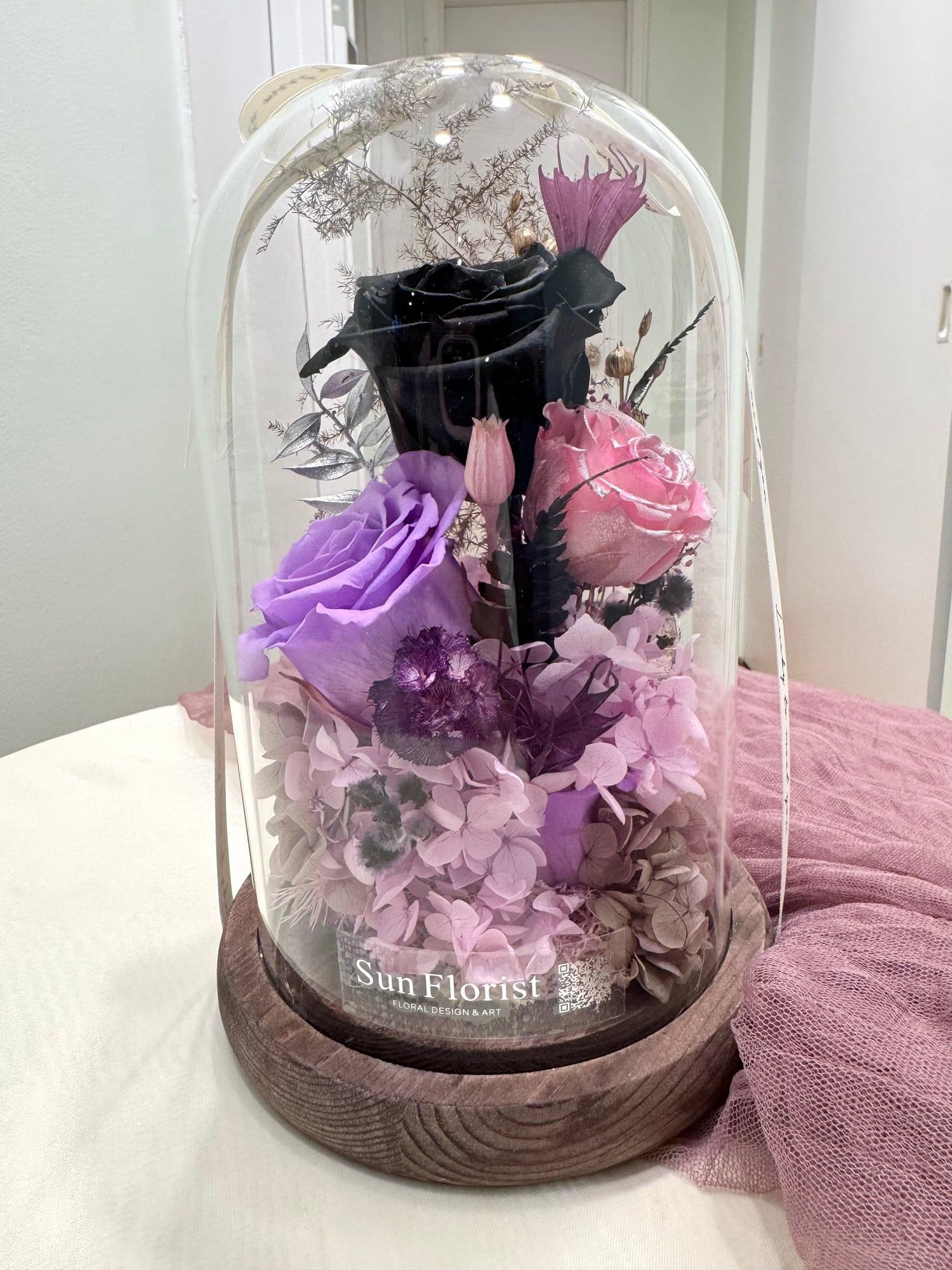 Midnight Muse-Illuminated Preserved Flower Dome — view 2