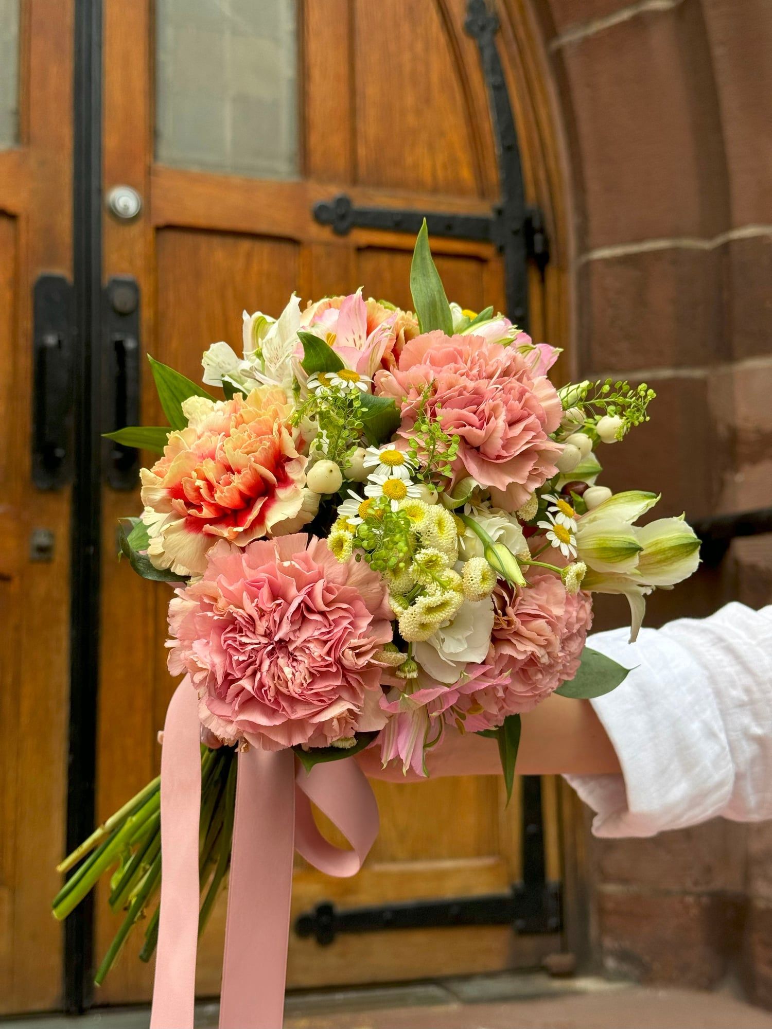 Romantic Peach & Pink Carnation Bridal Bouquet — view 2